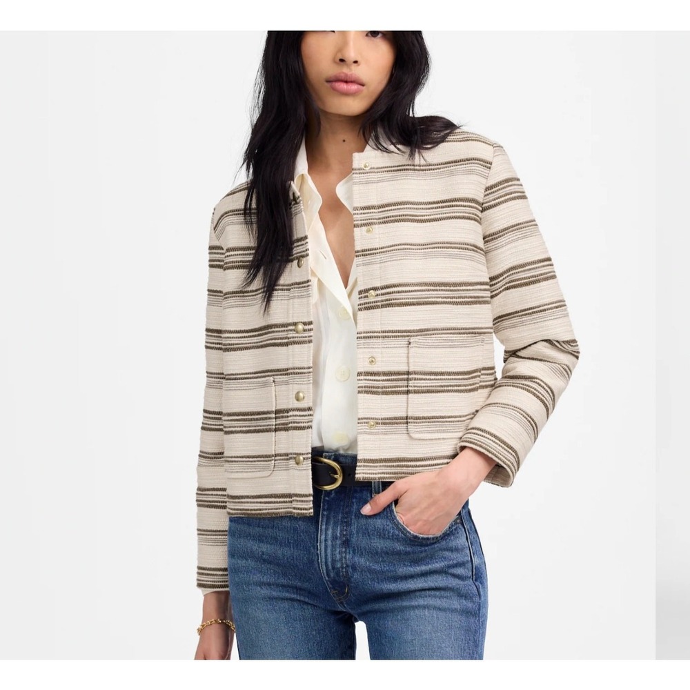 Madewell Women's Button Front Striped Tweed Snap Front Jacket M Medium NWOT